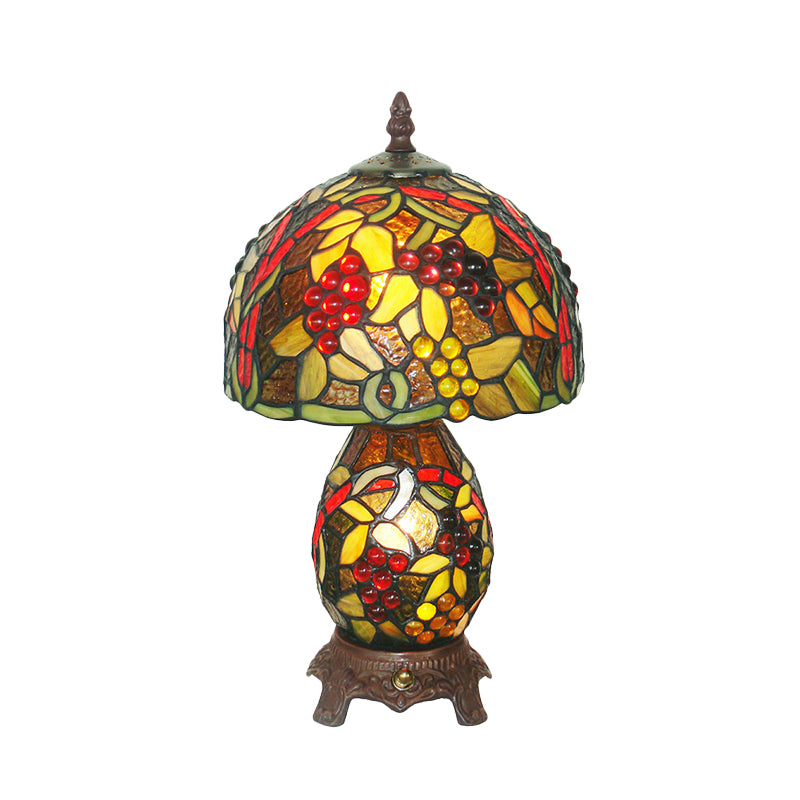 1 Head Grapes Patterned Table Lamp Mediterranean Coffee Hand Cut Glass Night Lighting with Dome Shade