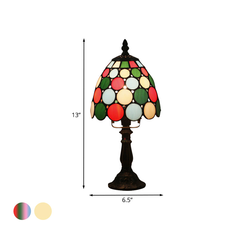 Bowl Shape Hand Cut Glass Nightstand Lamp Tiffany Style 1 Light Beige/Red-Green-Pink Table Light for Bedroom