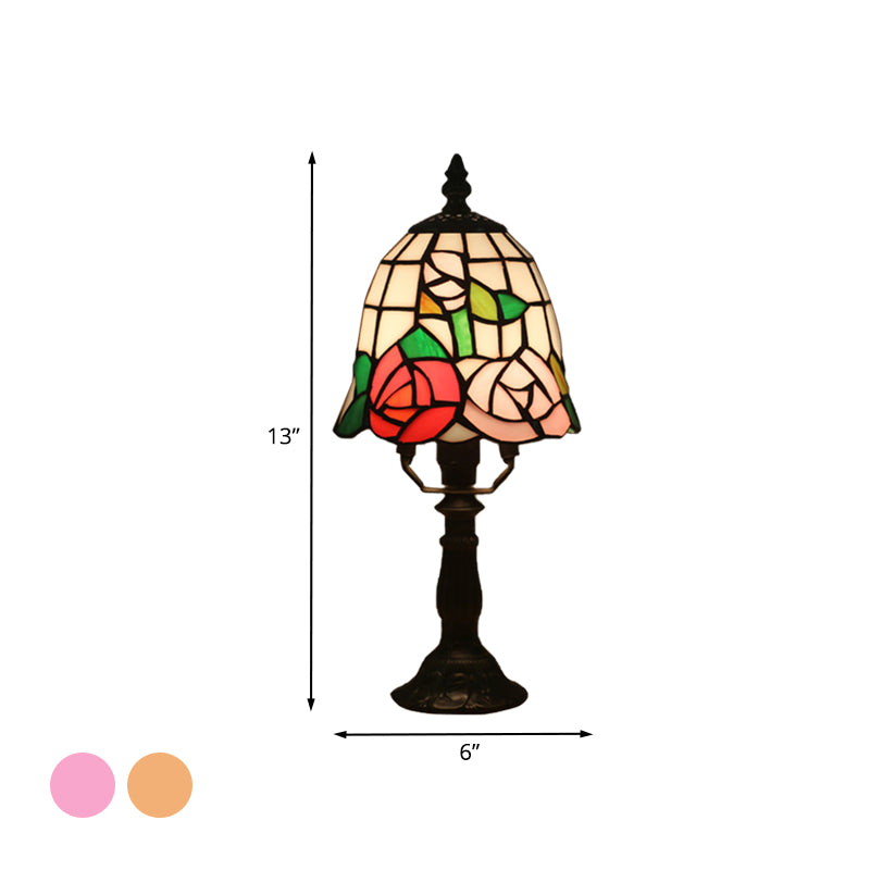 1 Glühbirnen -Nacht -Beleuchtung Barock Bell Schatten Buntkunstglas Tisch Licht in Rosa/Orange mit Blütenmuster für Bett