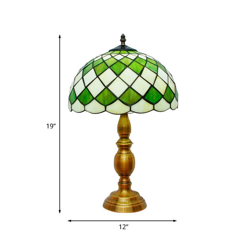 1 Head Bedroom Nightstand Lighting Mediterranean Green Table Lamp with Lattice Bowl Cut Glass Shade