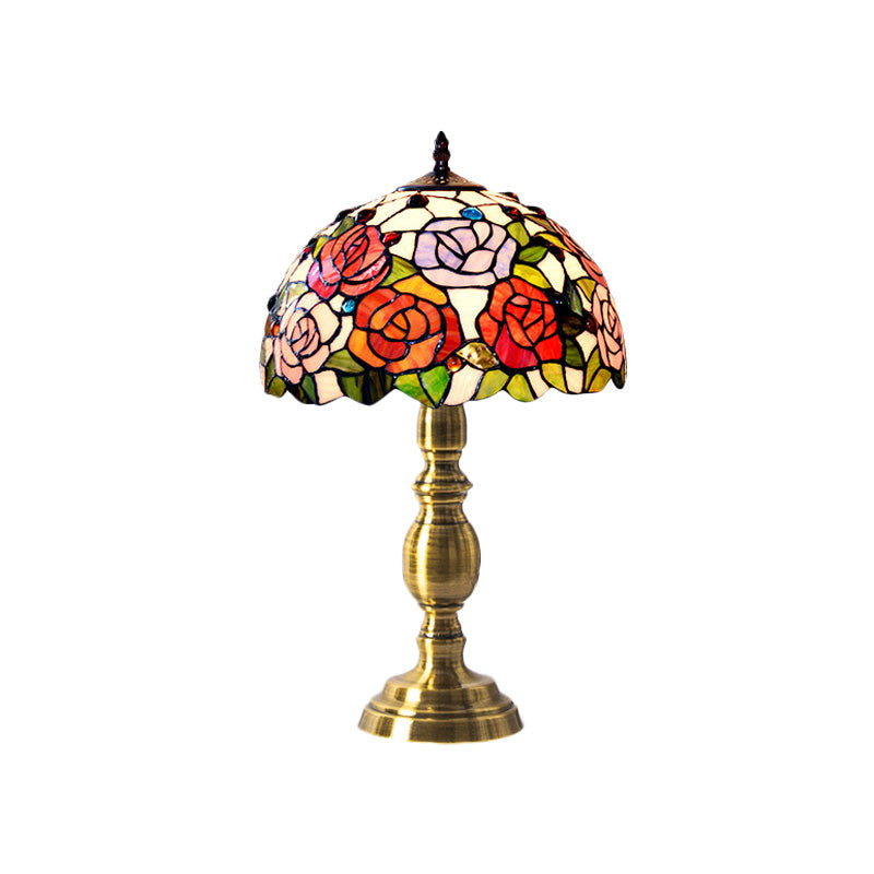 Cut Glass Brushed Brass Table Lighting Bowl Shaped 1 Head Victorian Rose Patterned Night Lamp