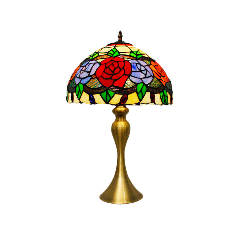 Cut Glass Rose Night Light Baroque 1 Light Gold Finish Desk Lighting with Bowl Shade