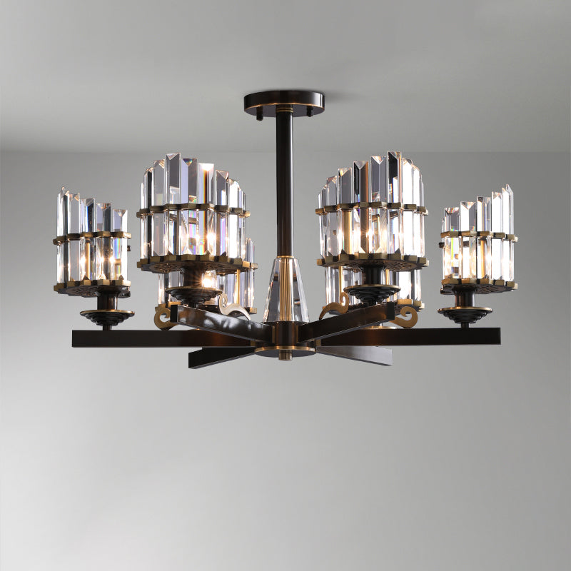 Minimalismo Starburst Techo Flush 6 Heads K9 Crystal Semi Flush Mount Lighture en negro