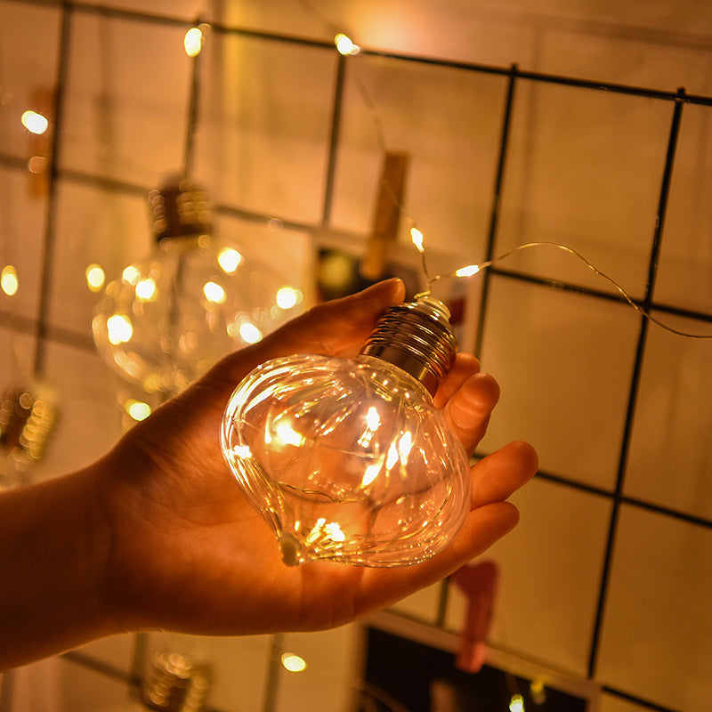 100-Bulb LED Restaurant Fiesta Light Modern Chrome Battery/USB String Lamp with Onion Clear Plastic Shade
