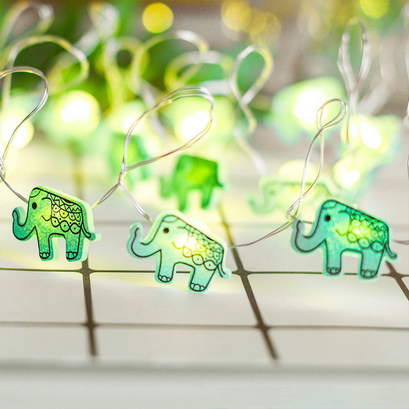 Plastic Elephant LED Festoon Light Cartoon 2m 20 Heads Clear/Green String Lamp for Children Bedroom, 2 Packs