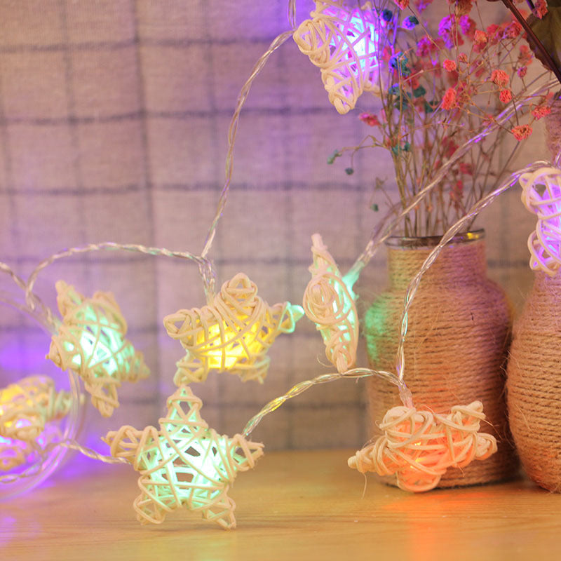 Wood Woven Star String Light Minimalist 40 Bulbs Beige LED Christmas Lamp in Warm/Multi-Color Light, 5m