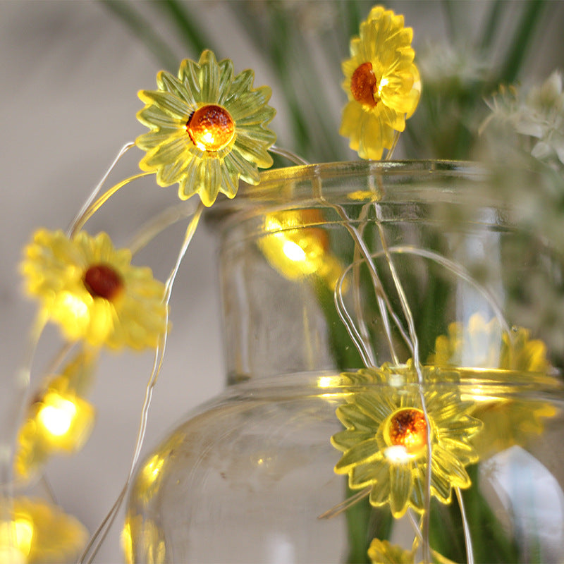 2m Daisy Light String Simple Plastic 20 Bulbs LED Bedroom Fairy Lighting in Yellow, 2 Packs