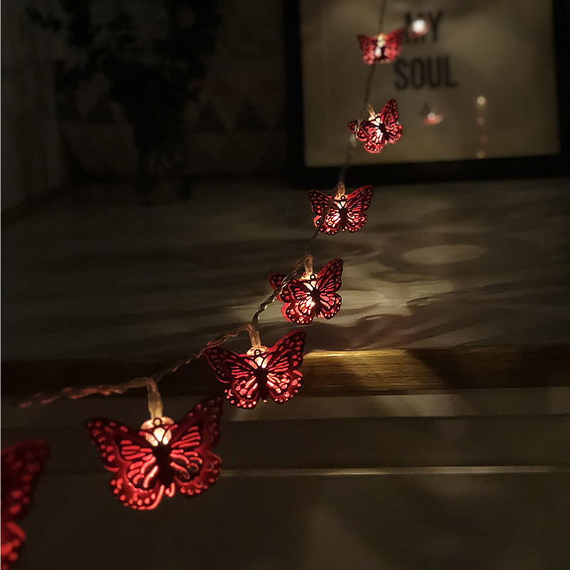 Red Butterfly LED Party Lamp Modern 40 Bulbs Iron Battery/USB Operated Fairy Light String for Bedroom, 6m
