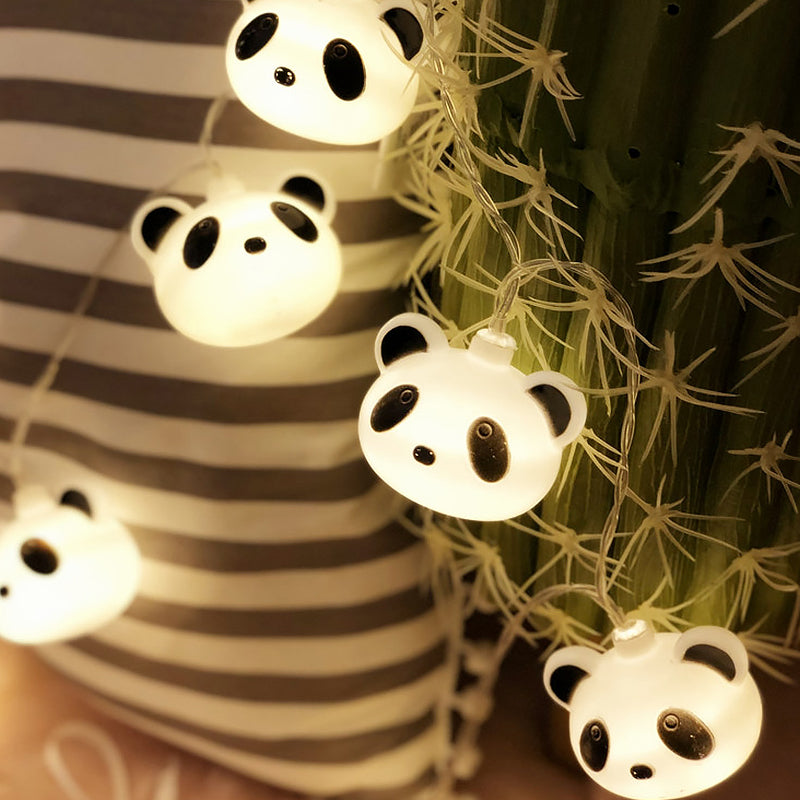 40 Heads Nursery Lighting String Cartoon White Battery/USB Powered LED Party Light with Panda Plastic Shade, 6m