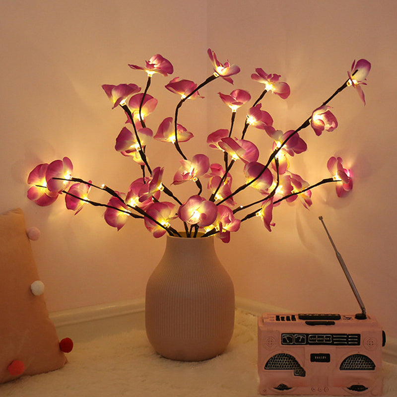 Plastic Moth Orchid Table Light Decorative LED Nightstand Lighting in White/Purple and Pink for Bedroom