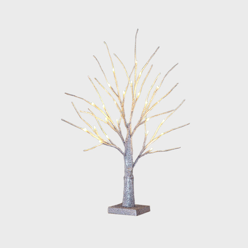 Tree Table Lighting Contemporary Plastic LED Silver Nightstand Light for Dining Room