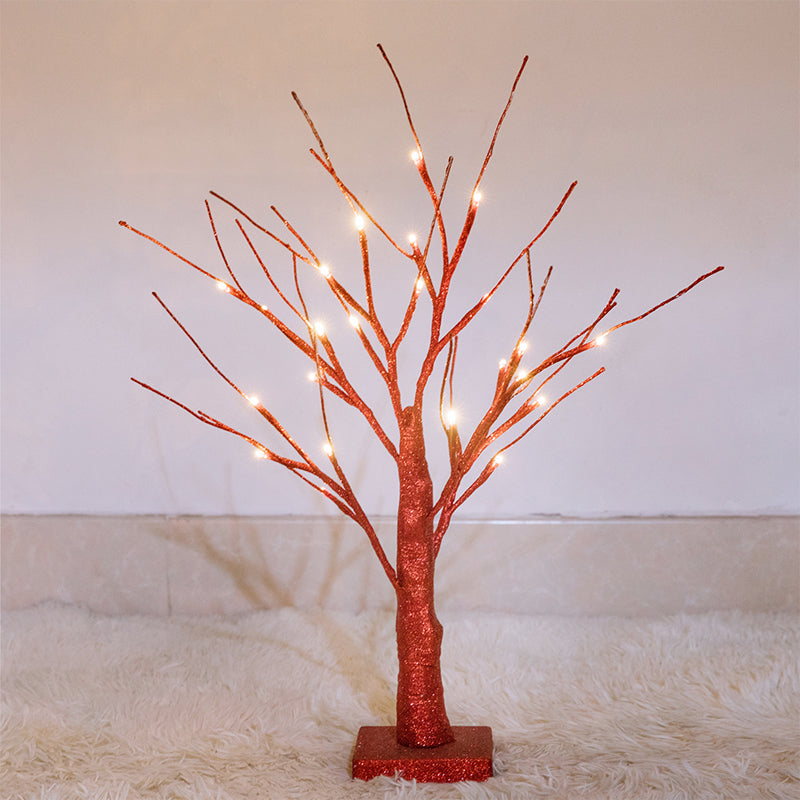 Red Tree Night Table Lighting Modern LED Plastic Nightstand Light for Living Room