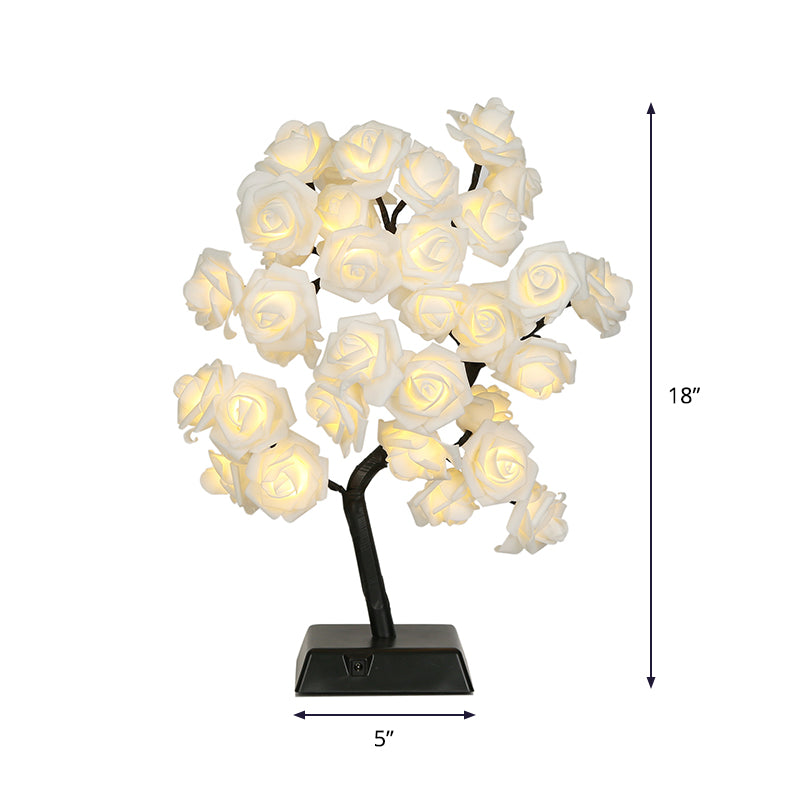 Plastic White Rose Night Table Light Art Deco LED Black Nightstand Lighting for Restaurant