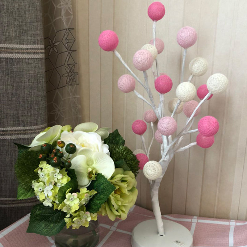 Ball Tree Bedroom Desk Lamp Cotton Thread Art Deco LED Night Table Lighting in Pink/Blue/Green-Pink-Blue