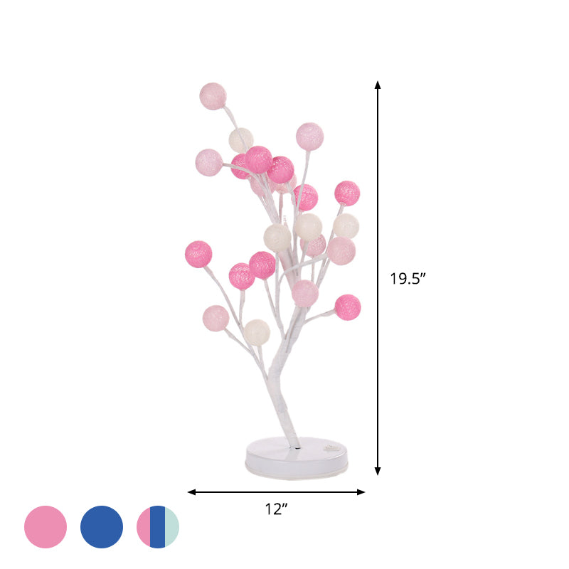 Ball Tree Bedroom Desk Lamp Cotton Thread Art Deco LED Night Table Lighting in Pink/Blue/Green-Pink-Blue