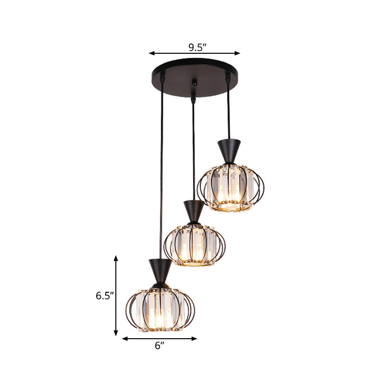 Ellipse Cage Multi-plafond Lampe moderne Iron MODERB BULB BLACK FINE PRENDANT PROSIBLE AVEC CRISTAL PRISMES OBIDE À l'intérieur