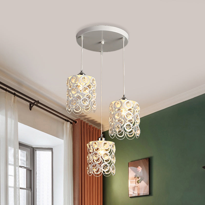 Cylindre suspendu modernisme K9 Crystal intégré 3 têtes Finition blanche Multi-plafond Light