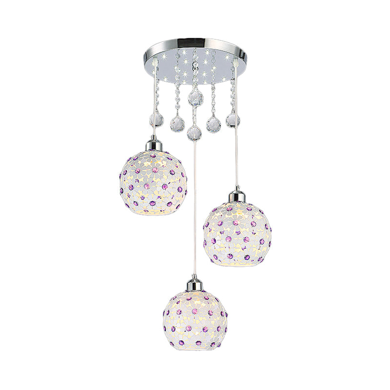 Sphere Multi-Pendant Modern Iron 3 LIXS BLANC FINE FINE PLAFIER PLAQUE ALIMENTATION AVEC DÉCOR DE PIRES DE CRISTAL PURPLE