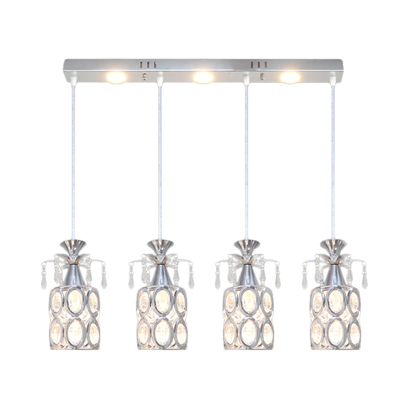 Finition argentée Cylindric Cluster Light Pendant Modernisme 4 Bulbes Laut de suspension de blocs de cristal