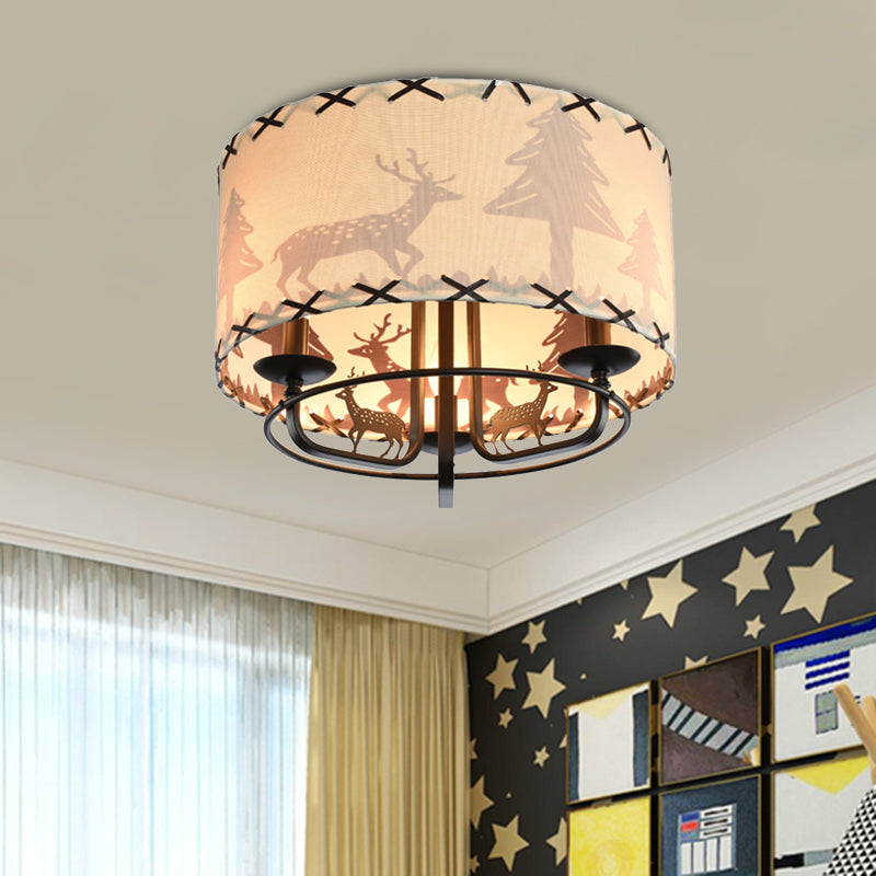 3-Bulb kinderkamer plafondlamp modern beige semi-spoeling lichtarmatuur met trommelstofschaduw