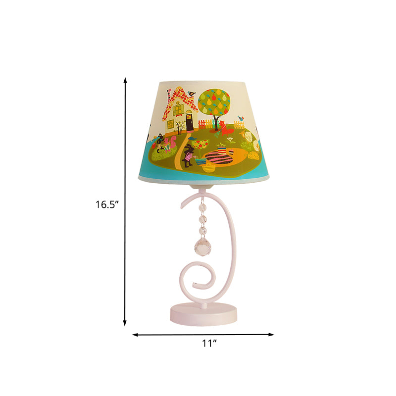 Fass Schlafzimmer Tisch leichter Stoff 1 Glühbirnen -Cartoon -Nachtlampe in Weiß mit Kristallabfall und Schaf/liebevollem Herzen/Elefantenmuster