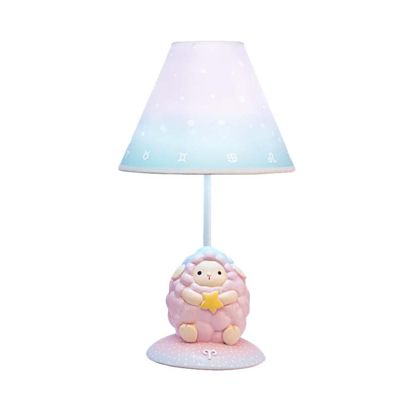 Pink Constellation Night Table Light Cartoon 1 Bulb Resin Nightstand Lamp with Cone Fabric Shade