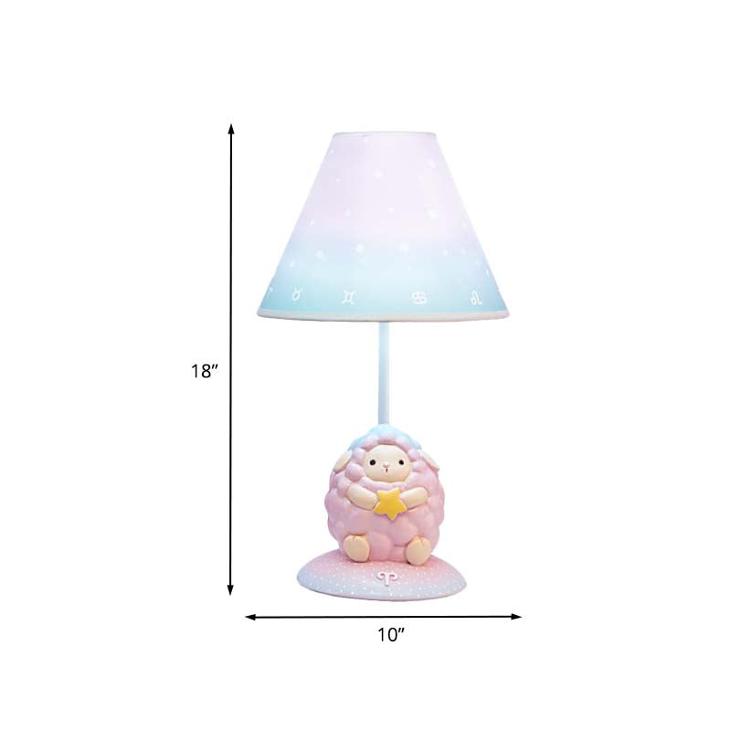 Pink Constellation Night Table Light Cartoon 1 Bulb Resin Nightstand Lamp with Cone Fabric Shade