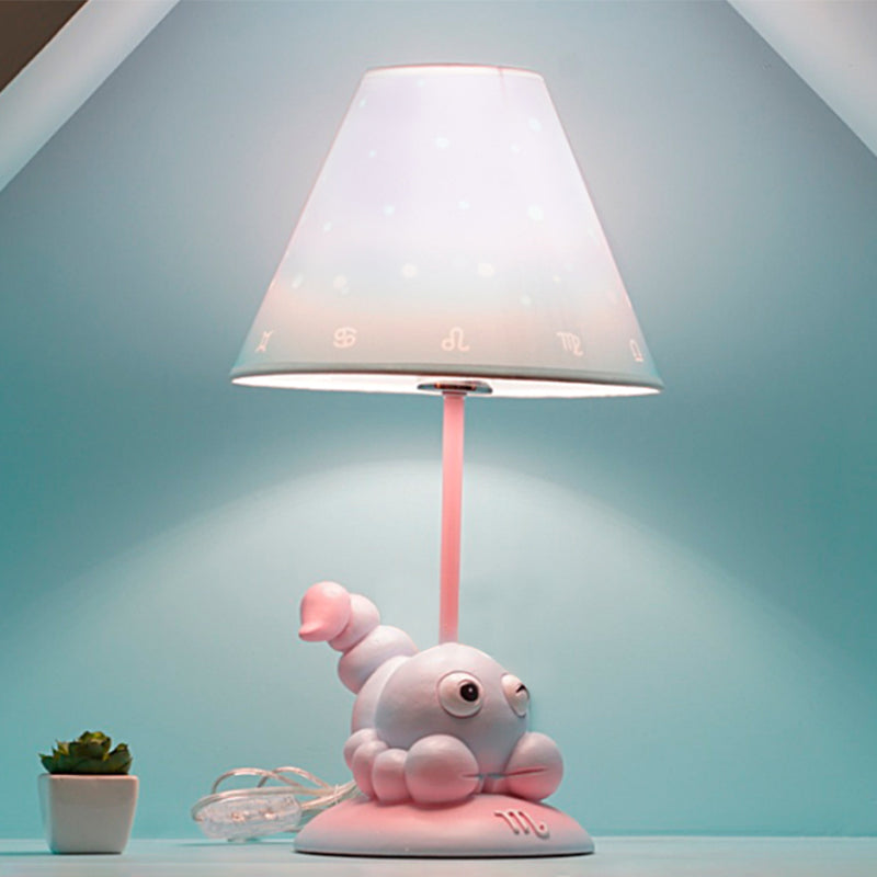 Pink Constellation Night Table Light Cartoon 1 Bulb Resin Nightstand Lamp with Cone Fabric Shade