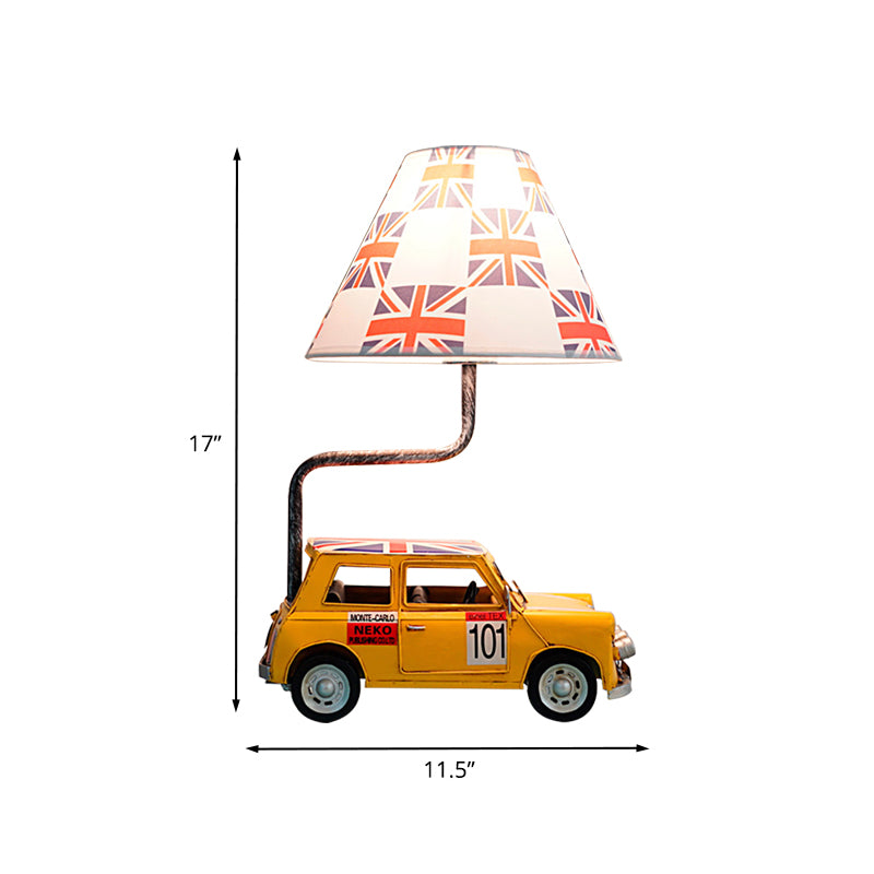 Car Resin Desk Lamp Cartoon 1 Light Yellow Night Table Light with Tapered Fabric Shade