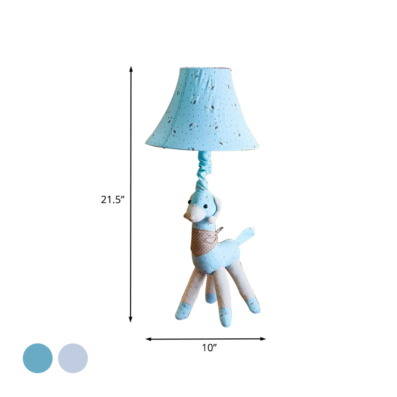 Stoff Alpaka Nachtlicht Cartoon 1 Glühbirnengrau/blaue Schreibtischlampe mit Glockenschatten für Wohnzimmer