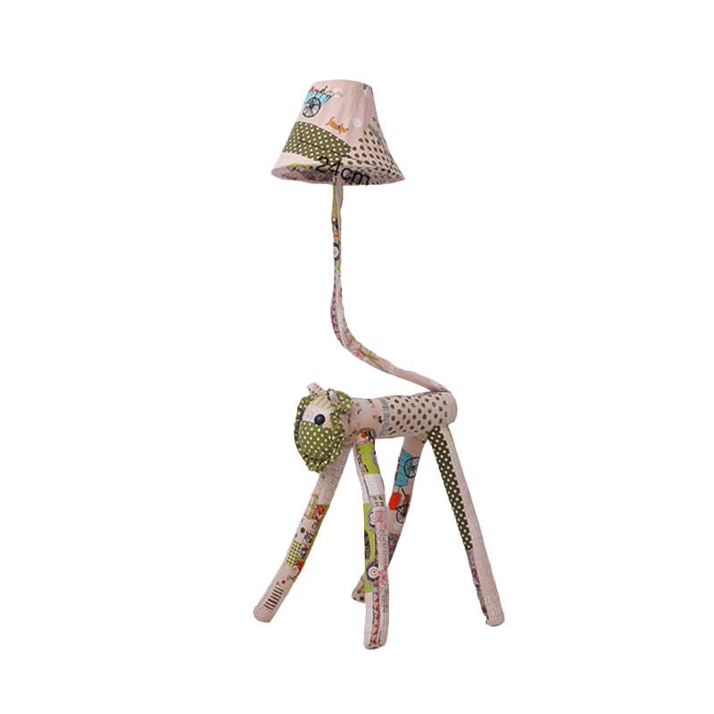 Bell Fabric Floor Light Cartoon 1-Bulb Pink Standing Floor Lamp with Lion Base for Bedroom