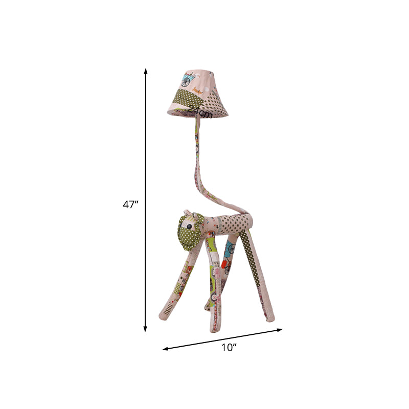 Bell Fabric Floor Light Cartoon 1-Bulb Pink Standing Floor Lamp with Lion Base for Bedroom