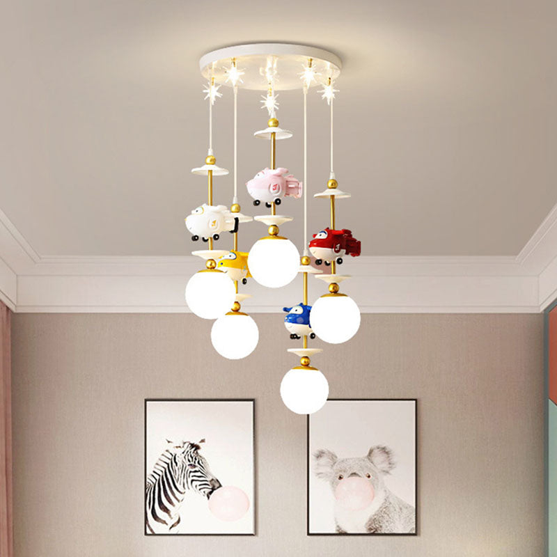 Plane Multi Light Pendant Kids Metal 3/5 Lights Children Bedroom Suspension Lamp in Gold