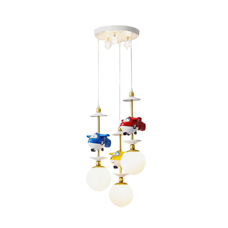 Plane Multi Light Pendant Kids Metal 3/5 Lights Children Bedroom Suspension Lamp in Gold