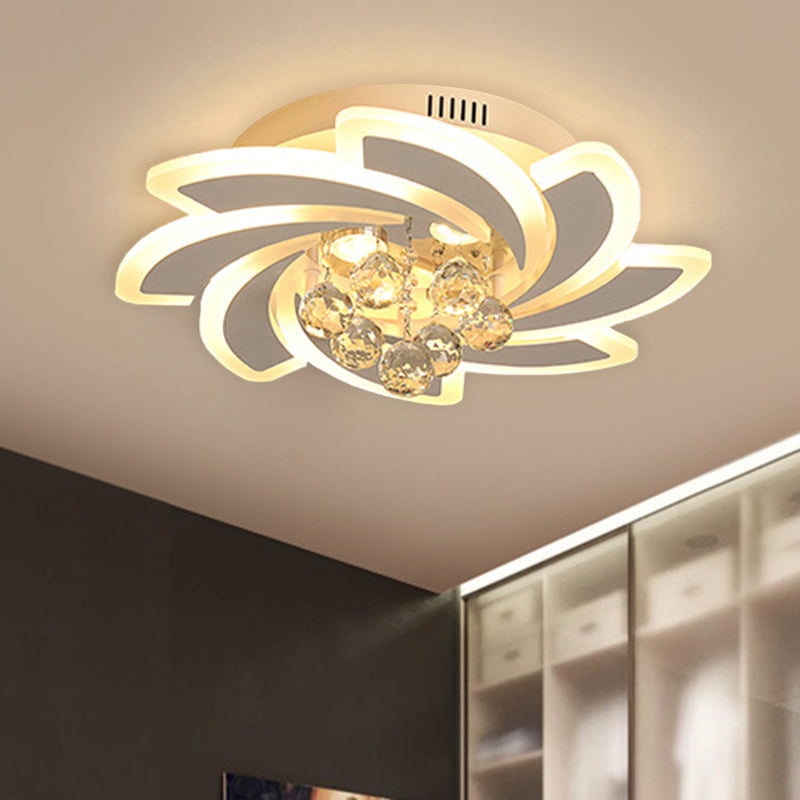 Crystal Ball Shape Semi Flushmount with Windmill Design Modern LED Ceiling Mounted Light in White