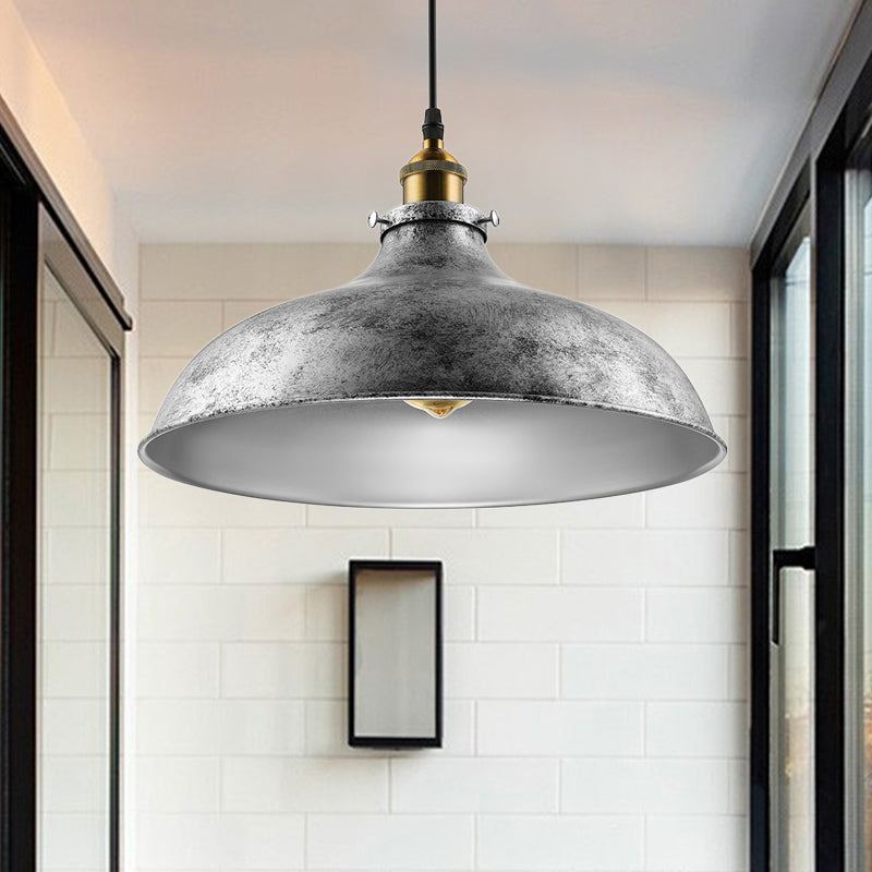 1 Light Dome Ceiling Light Antique Stylish Silver Gray Iron Hanging Ceiling Light with Cord for Living Room