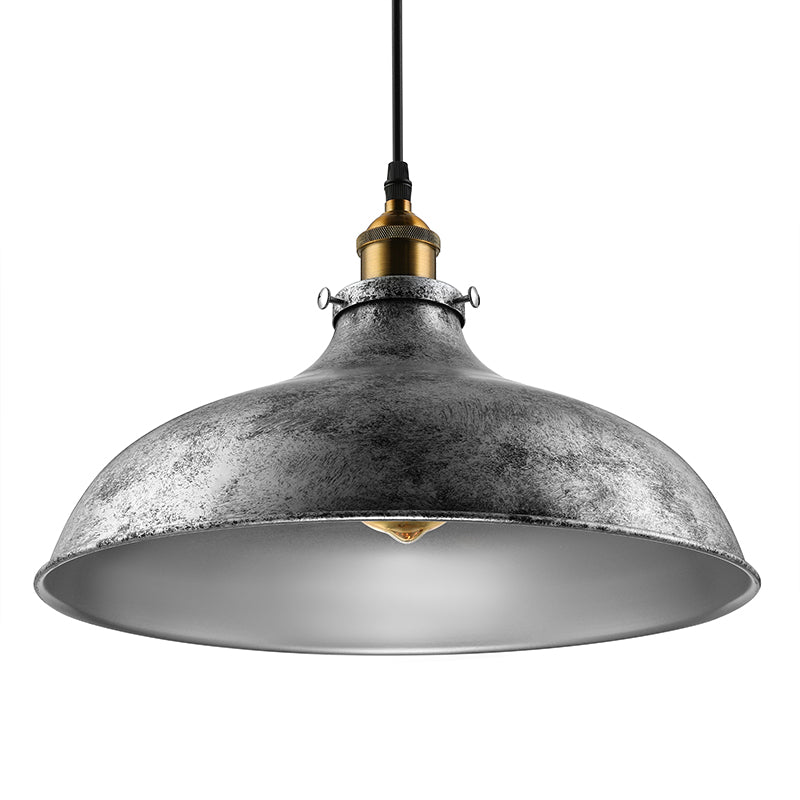 1 Light Dome Ceiling Light Antique Stylish Silver Gray Iron Hanging Ceiling Light with Cord for Living Room