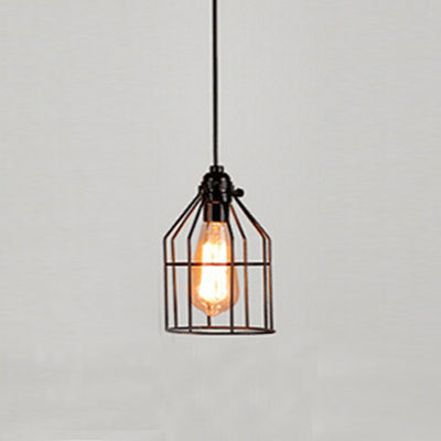 Birdcage Kitchen Pendant Lighting Lodge Style Metal 1 Head Black Finish Hanging Light Fixture with Cord