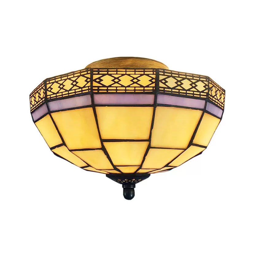 Mission Ceiling Light, Tiffany Style Semi Flush Mount Light with Stained Glass Geometric Shade