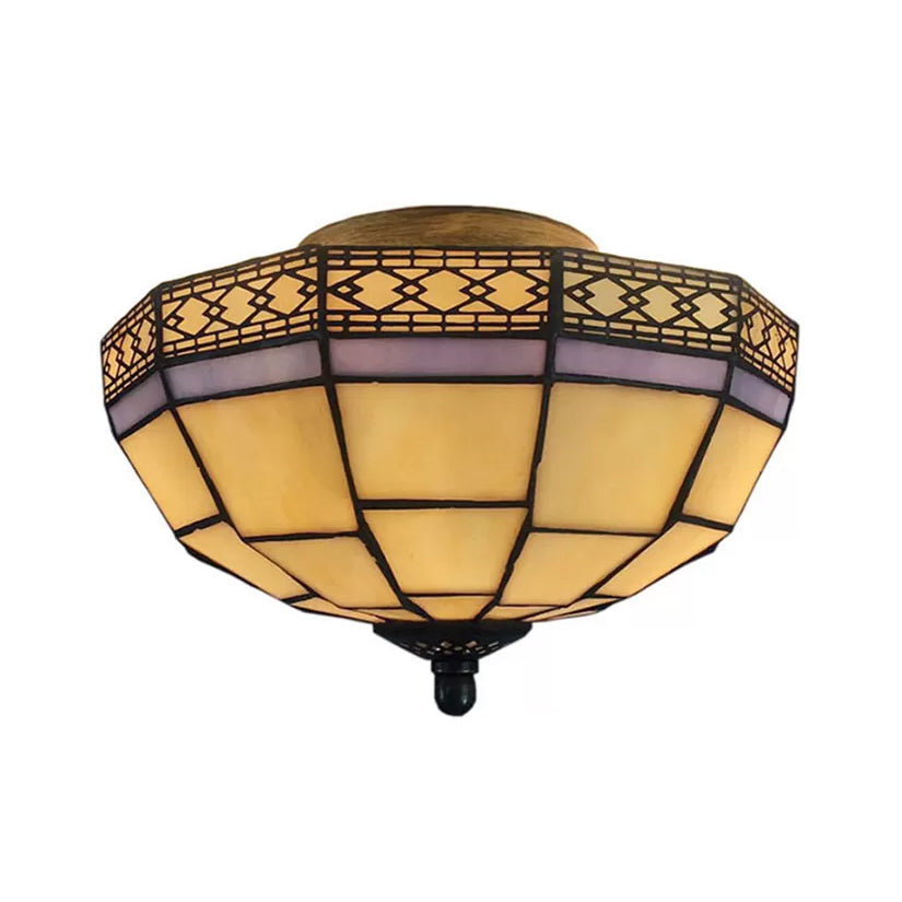 Mission Ceiling Light, Tiffany Style Semi Flush Mount Light with Stained Glass Geometric Shade