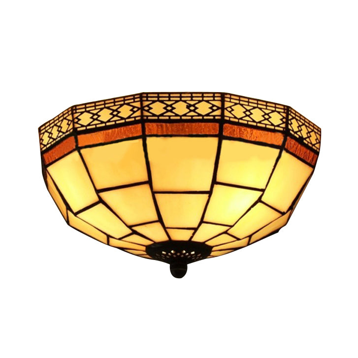 Mission Ceiling Light, Tiffany Style Semi Flush Mount Light with Stained Glass Geometric Shade