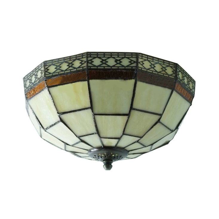 Mission Ceiling Light, Tiffany Style Semi Flush Mount Light with Stained Glass Geometric Shade