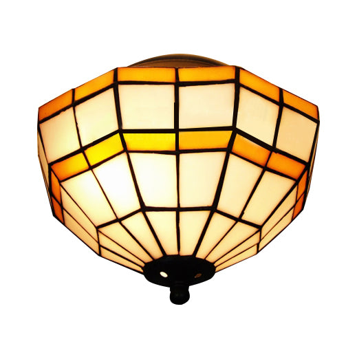 Mission Ceiling Light, Tiffany Style Semi Flush Mount Light with Stained Glass Geometric Shade