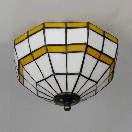 Mission Ceiling Light, Tiffany Style Semi Flush Mount Light with Stained Glass Geometric Shade