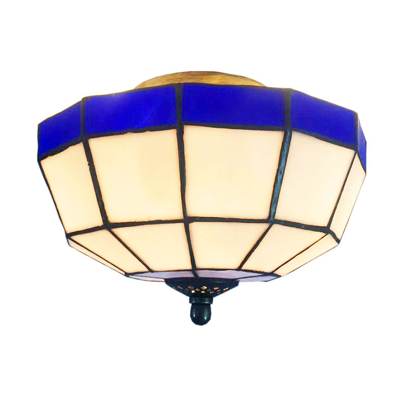 Mission Ceiling Light, Tiffany Style Semi Flush Mount Light with Stained Glass Geometric Shade