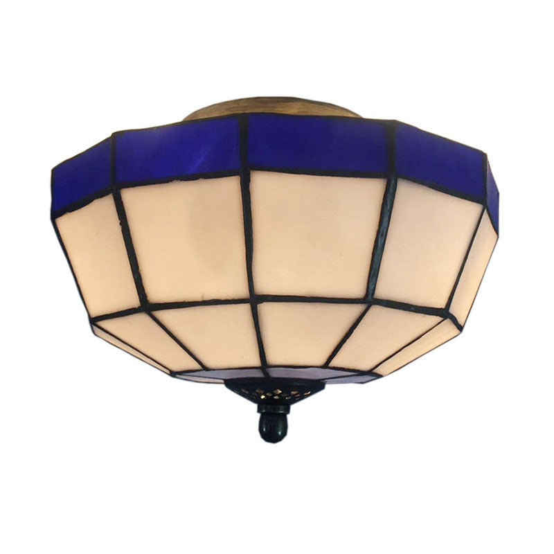 Mission Ceiling Light, Tiffany Style Semi Flush Mount Light with Stained Glass Geometric Shade