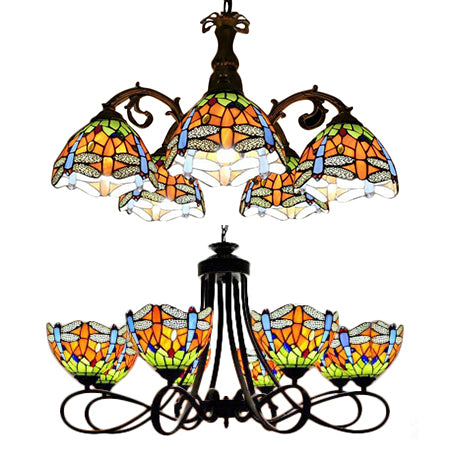 Livraison teintée libellule suspendue Chandelier Rustic Lodge 5/8 Lumières Suspension Lumière pour escalier