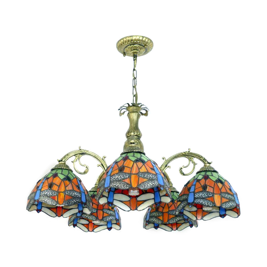 Livraison teintée libellule suspendue Chandelier Rustic Lodge 5/8 Lumières Suspension Lumière pour escalier