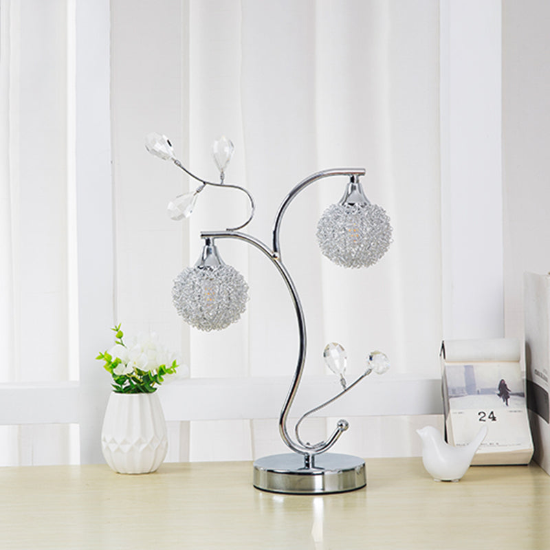 Aluminium Wire Ball Shape Table Lighting Contemporary 2 Lights Chrome Finish Night Lamp