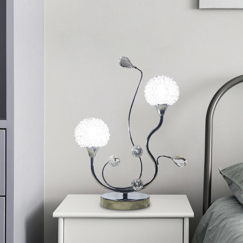 Chrome Finition Dandelion Nightand Light Moderniste 2 Lights Lampe de nuit métallique avec accent en cristal